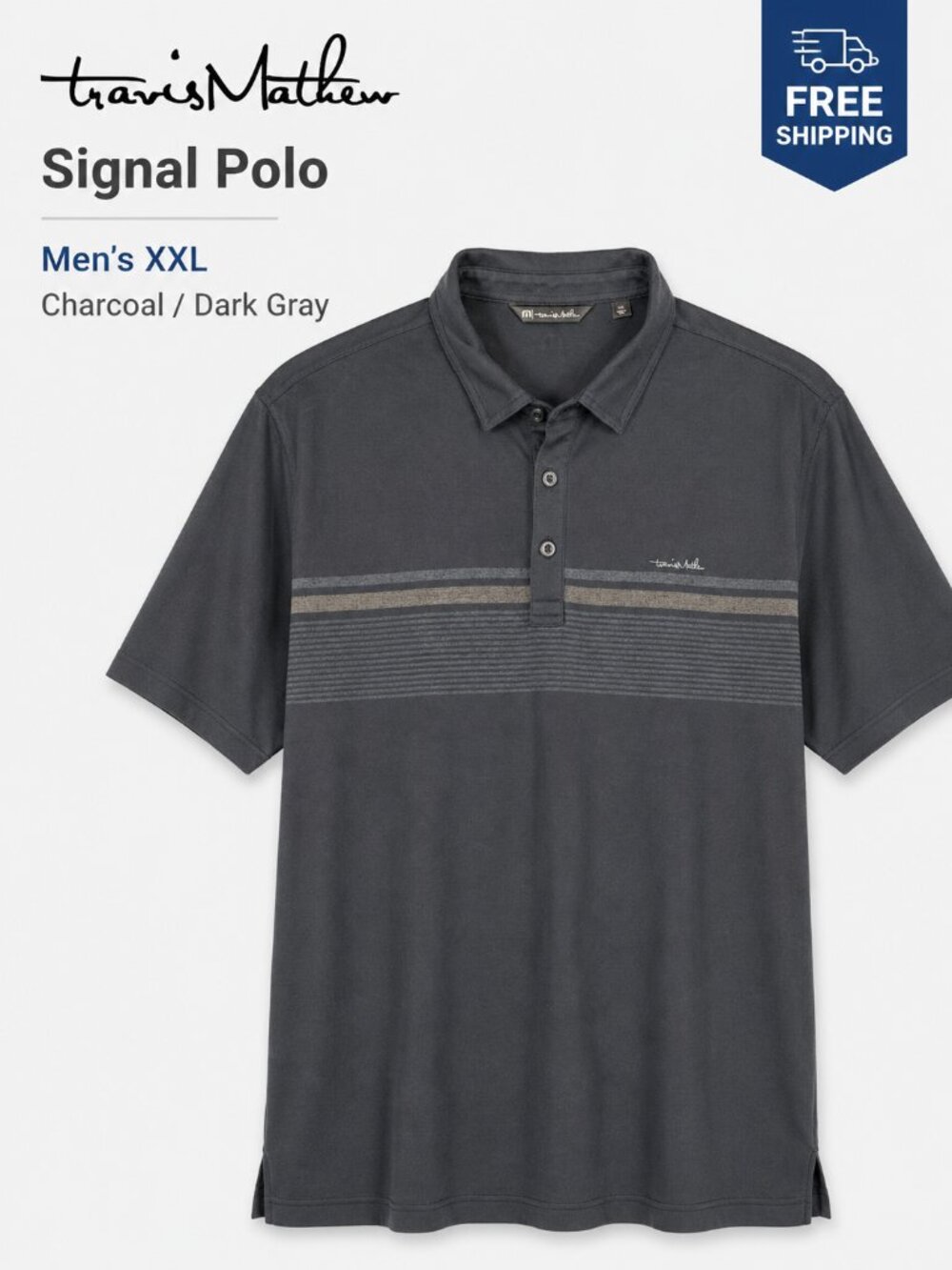 TravisMathew Signal Polo Men's XXL Charcoal Gray Stripe Golf Shirt 1MX399